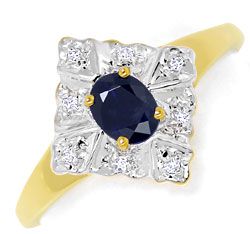 Foto 1 - Gold-Ring mit Saphir Oval Eingerahmt von acht Diamanten, S4684